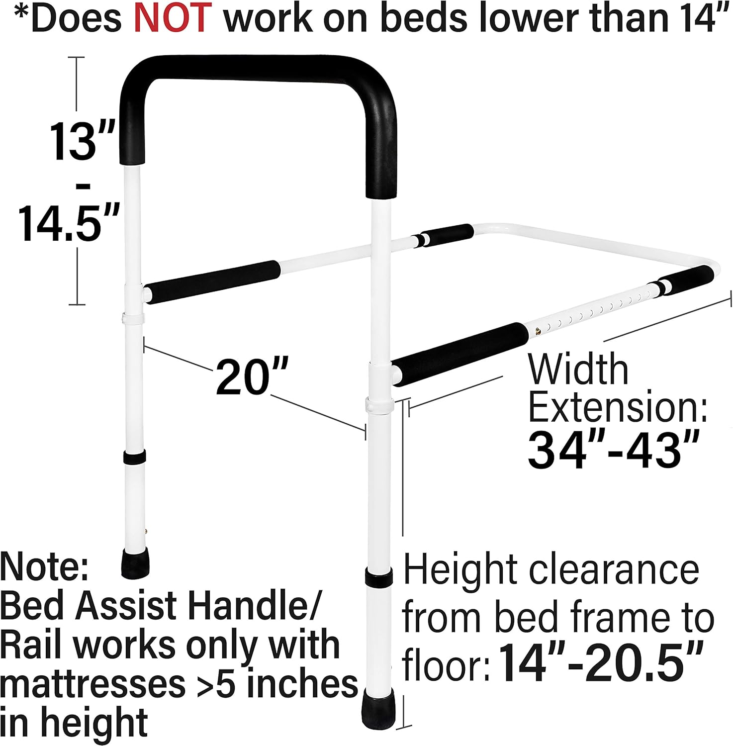 Medical Adjustable Bed Assist Rail Handle and Hand Guard Grab Bar, Bedside Safety and Stability (Tool-Free Assembly): Health & Personal Care