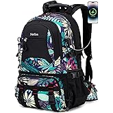 Nerlion 40L Hiking Backpack Travel Backpack for Men Women Camping Waterproof Outdoor Hiking Daypack Lightweight Backpack (Blue Leaves)