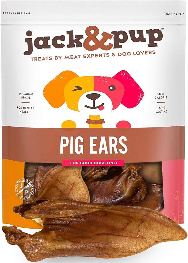 Jack&Pup Whole Pig Ears for Dogs Extra Thick Large Pigs