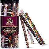 Kremery - Valentines Day Dark Milk Chocolate Covered Pretzel Rods Gift Basket in Clear Tube (8 Count) Assorted Candy Toppings