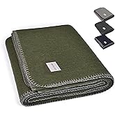 Military Style Wool Blanket – Cushioned, Breathable, Durable, Warm & Washable – Double-Stitched Border– Great for Camping, Outdoor, First Aid, Travel, Car, Fire Retardant – 64"x90" 4.7lb (Olive Green)