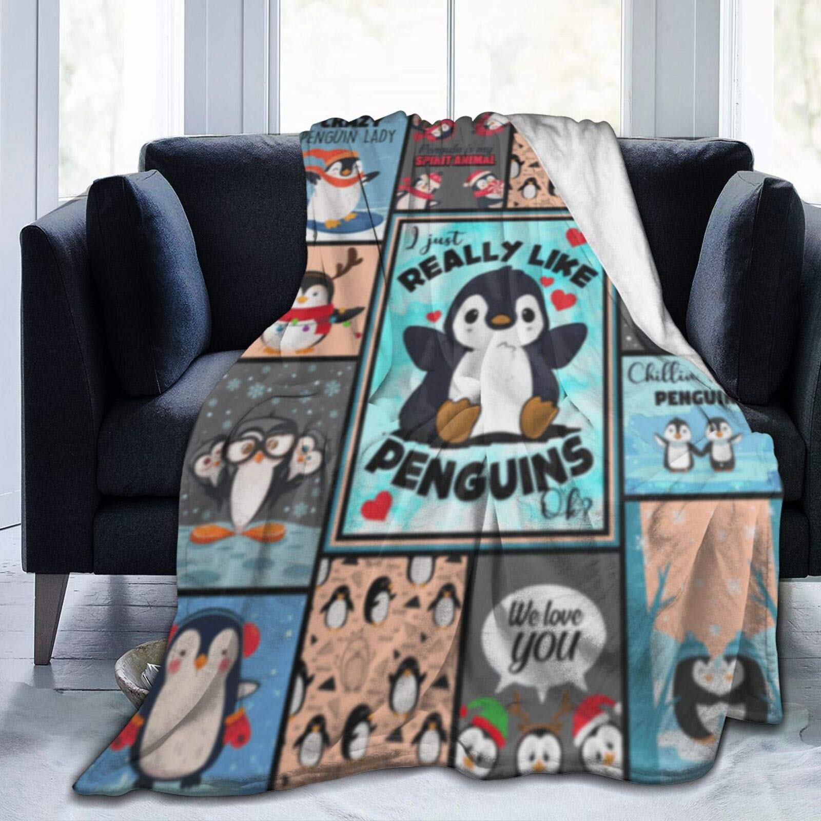 Lomsoe penguin theme Flannel Blanket warm and Lomsoe penguin theme Flannel Blanket warm and