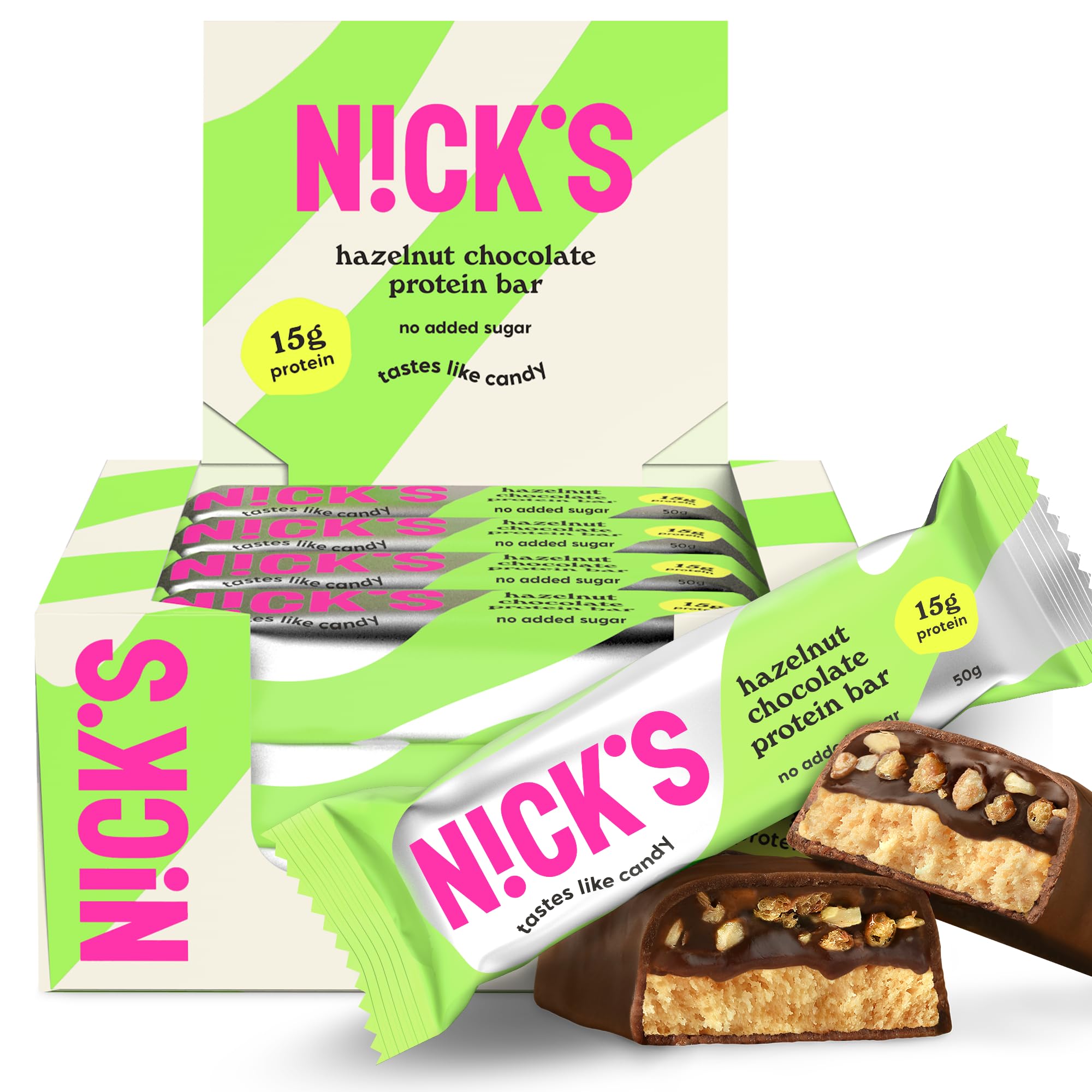NICKS Keto Protein Bar Hazelnut Chocolate, 15 g Protein, 209 Calories, Low Carb Nougat Snacks without Added Sugar Gluten Free (12 x 50 g)