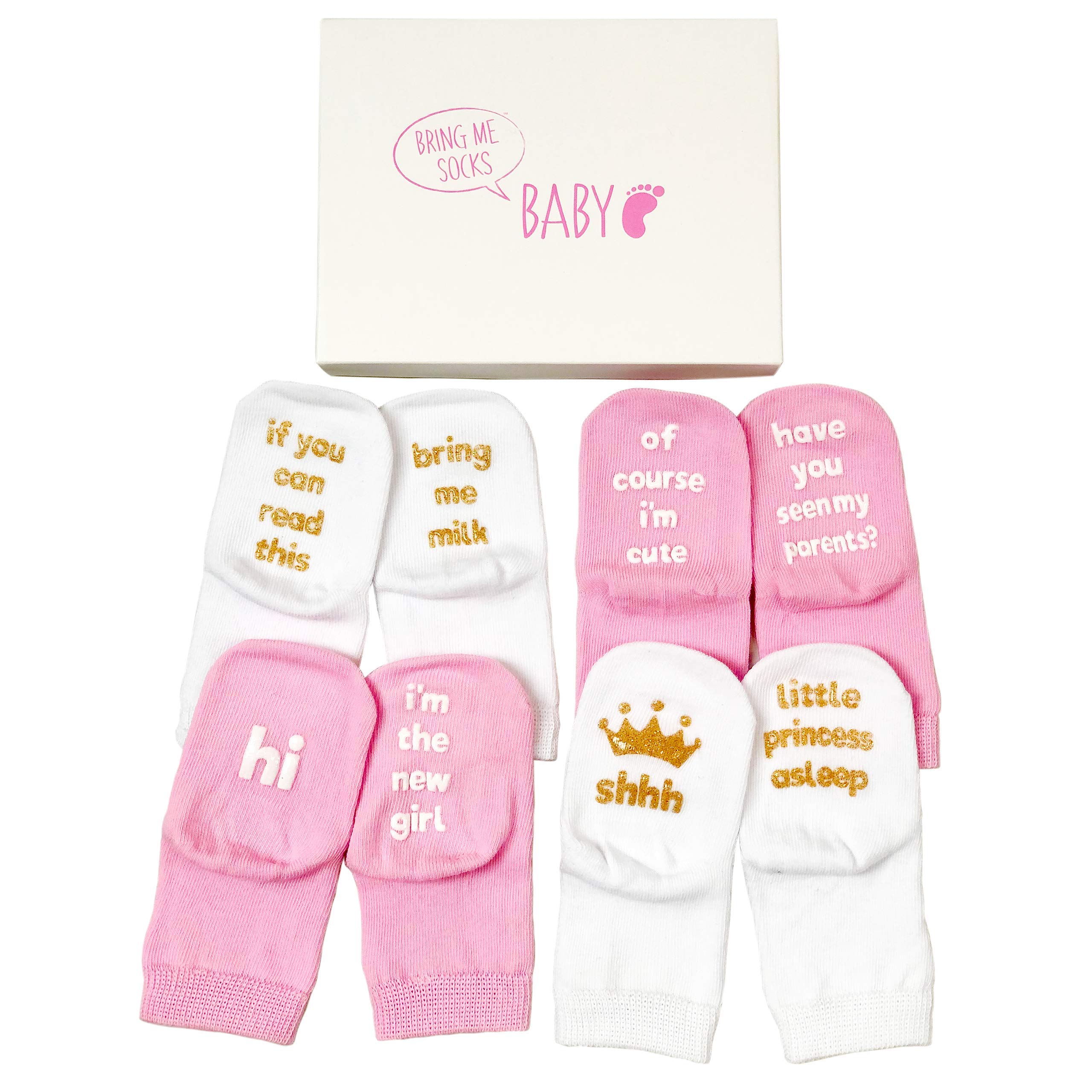 bring me socks Baby Girl Sock Gift Set - Unique Baby Shower or Newborn Baby Girl Present - Pack of 4 presented in a gift box