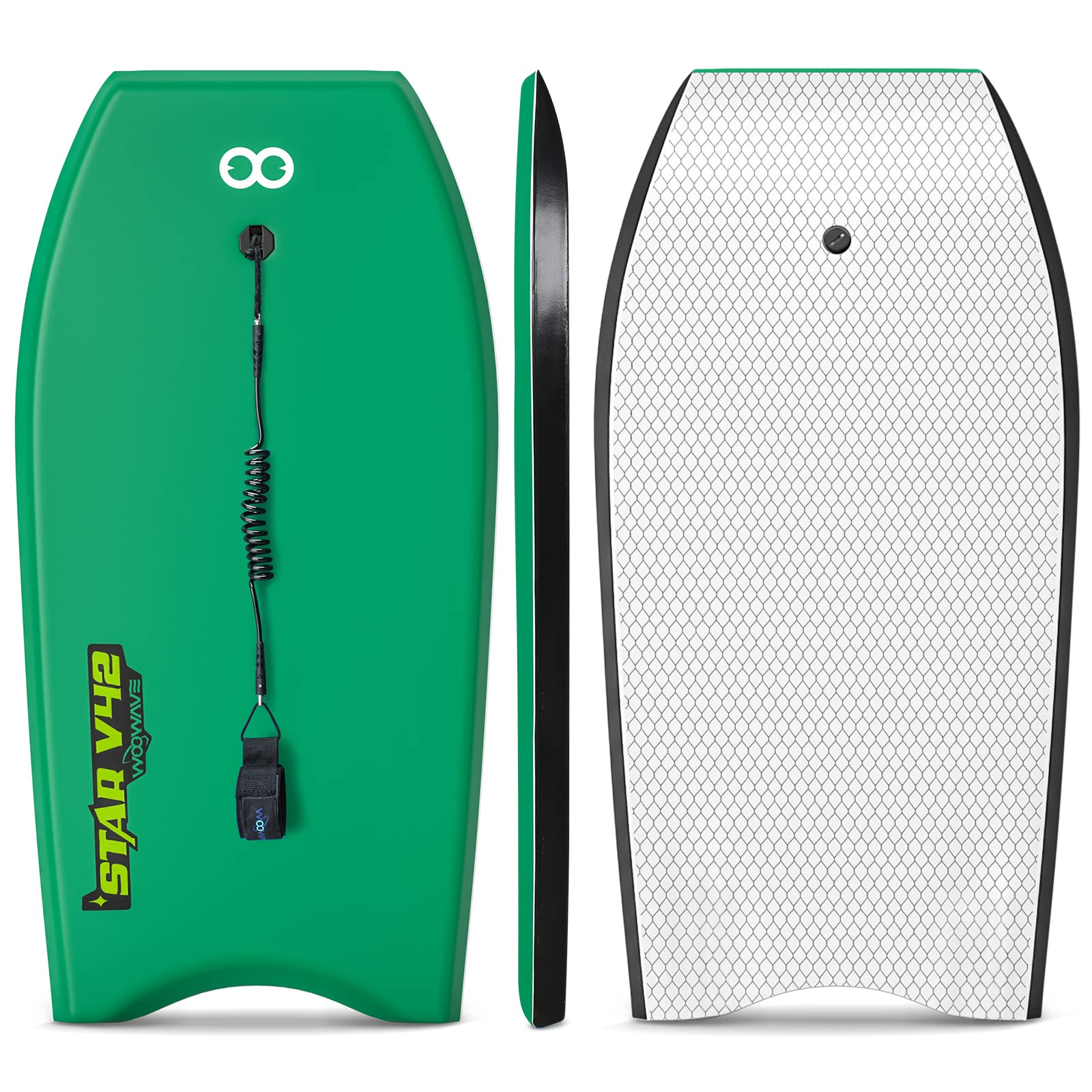 Photo 1 of GEAVESS Bodyboard 33-inch/37-inch/42-inch Premium IXPE Body Board with Coiled Wrist Leash, Super Lightweight EPS Core and HDPE Slick Bottom, Perfect Surfing for Kids Teens and Adults(Green,42inch
