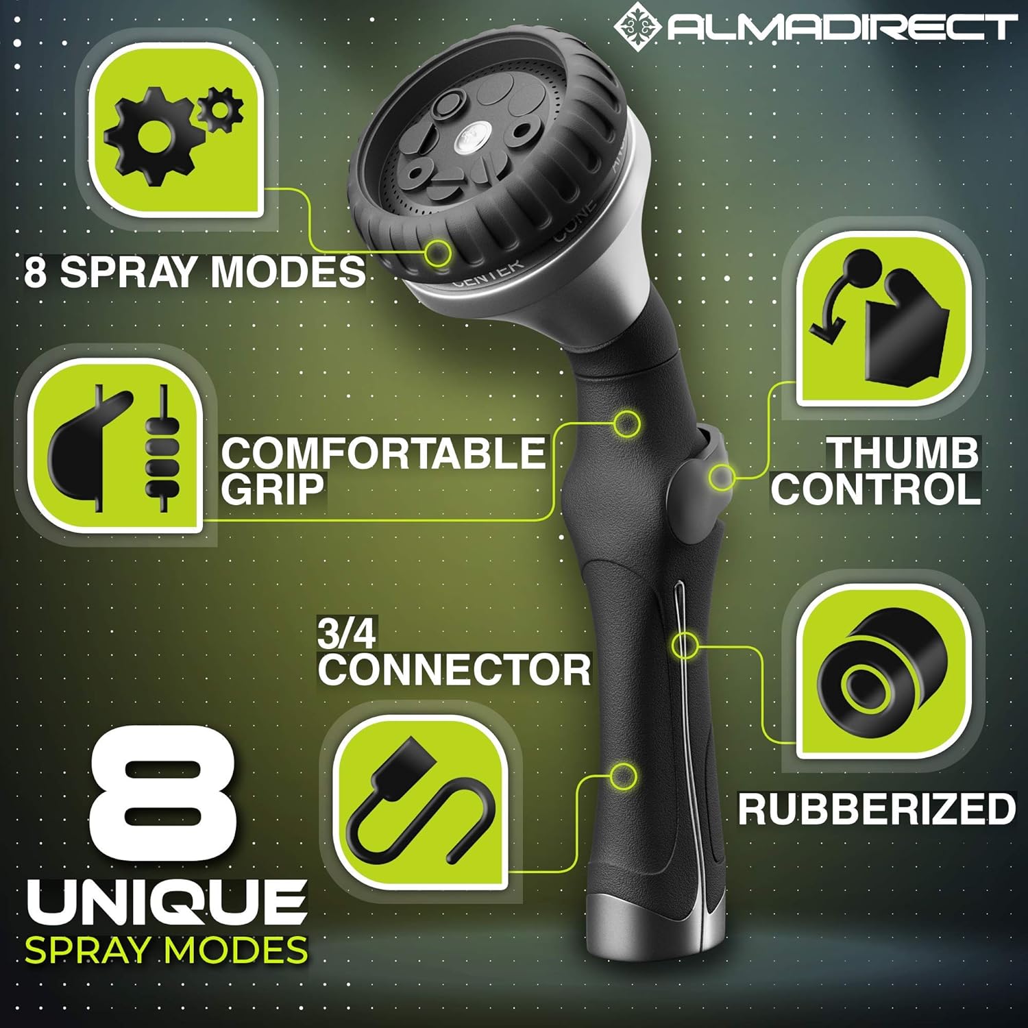 Garden Hose Nozzle - Water Hose Spray Nozzle Heavy Duty - 8 Patterns High Pressure Metal Sprayer Hose Nozzles with Thumb Control - Best for Outdoor Watering Lawn and Garden: Home Improvement
