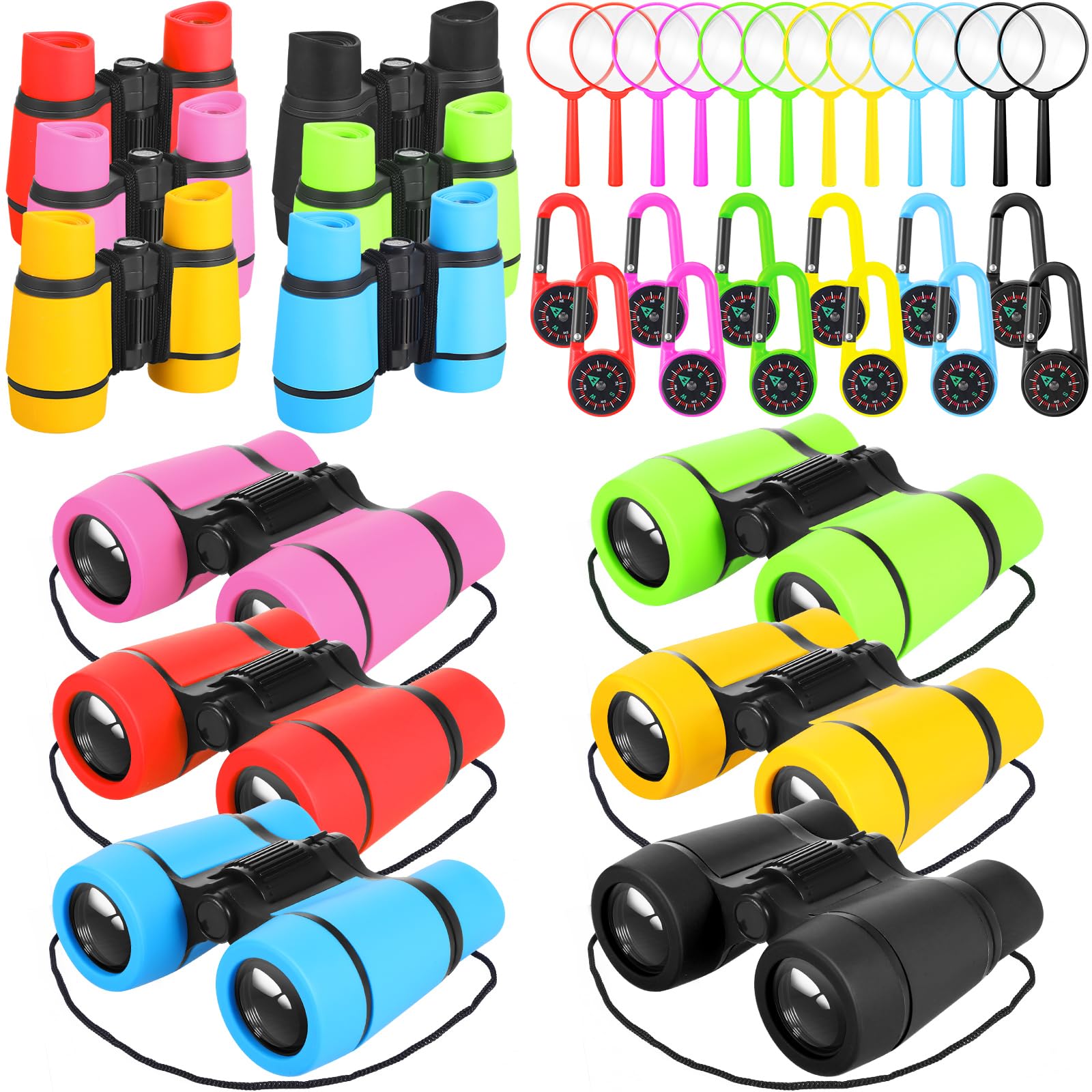 Photo 1 of Liliful 12 Sets Kids Binoculars and Compass Play Set with Magnifying Glass, Shockproof High Resolution Binoculars Colorful Compass for Boys Girls Bird Watching Hiking Exploring Activity