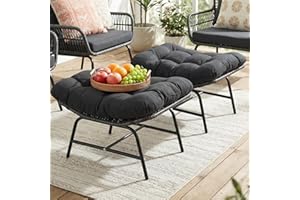 NICESOUL Indoor Outdoor Ottoman Set of 2, Large Wide Double Patio Footstool, PE Rattan Thicken Cushioned Footrest, All-Weather Wicker Furniture for Balcony, Porch, Living Room, Egg Chair, Grey
