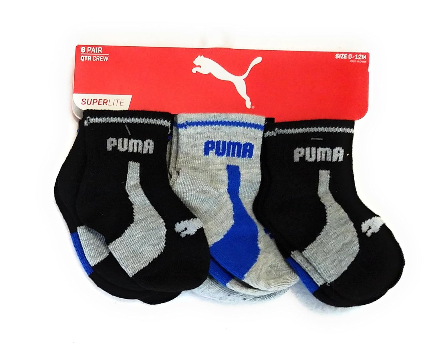 Buy PUMA Baby Toddler Boys Superlite 6 Pair Athletic Socks (Black/Grey