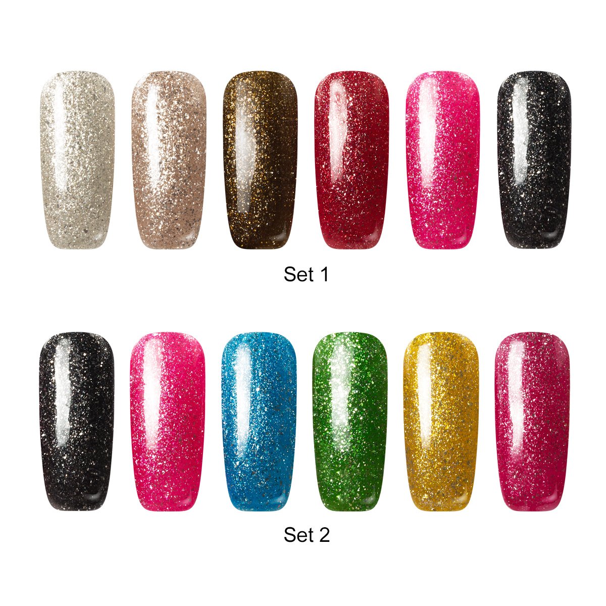 Saviland 6 Colors Glitter Nail Polish Set Super Bling Gel Soak Off UV LED Gel Polish Nail Lacquer Set DIY Nail Art Manicure Kit 10ml