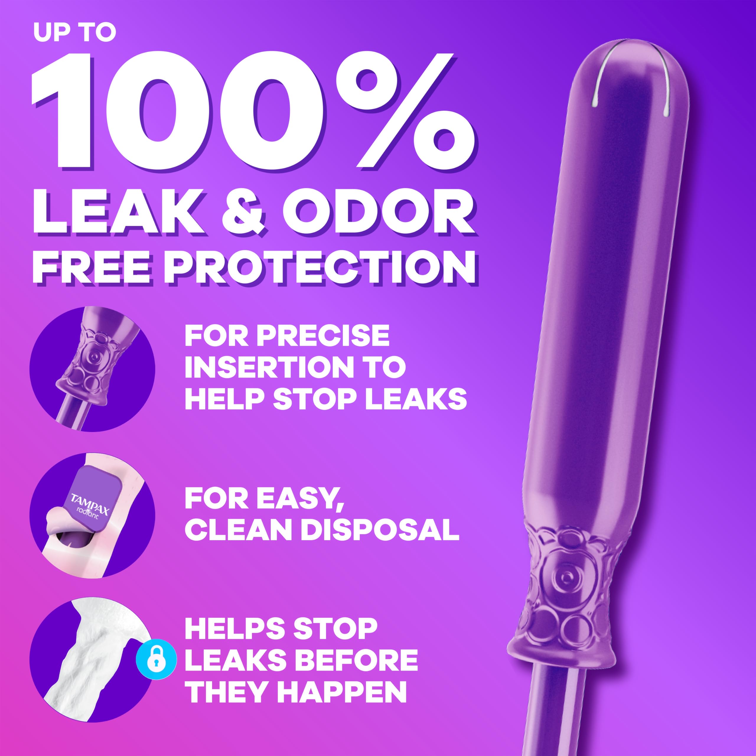 Tampax Radiant Tampons for Women Multipack, with LeakGuard Braid, Regular/Super Absorbency, Unscented, 84 Count (3 Packs of 28)