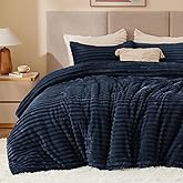 BEDELITE Fleece Queen Comforter Set -Super Soft & Warm Fluffy Navy Blue Bedding, Luxury Fuzzy Heavy Bed Set for Winter with 2 Pillow Cases