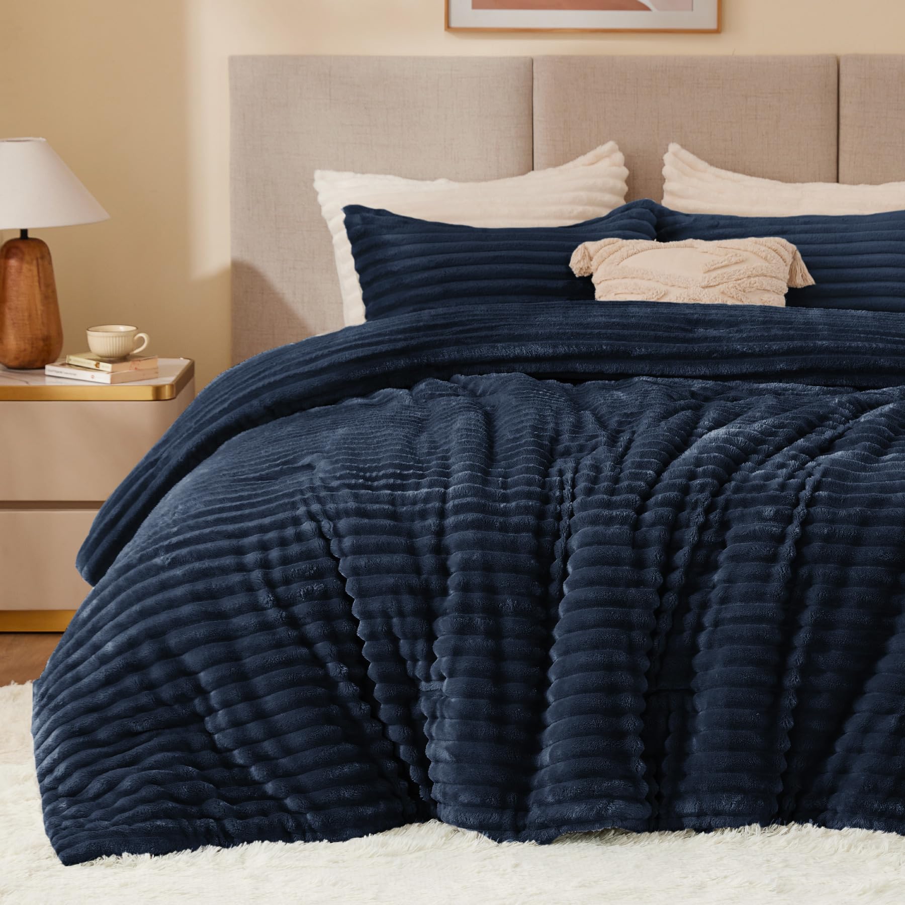 Photo 1 of BEDELITE Fleece Queen Comforter Set -Super Soft & Warm Fluffy Navy Blue Bedding, Luxury Fuzzy Heavy Bed Set for Winter with 2 Pillow Cases