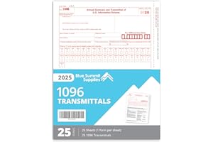 BLUE SUMMIT SUPPLIES Blue Summit 1096 Forms 2025, 25 Pack of 1096 Transmittal 2025 Tax Forms, Compatible with QuickBooks and Accounting Software, 25 Transmittal Forms for 1099 NEC, MISC, INT, and Other 1099 Forms