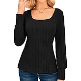 GRACE KARIN Womens Fall Long Sleeve Trendy Tops 2025 Square Neck Ribbed Casual Shirts Cozy Basic Sweater