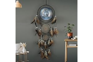 REMORLET Wolf Eagle Dream Catcher Wall Decor for Boys Kids Bedroom Dreamcatcher Big Dream Catchers Wall Hanging (DC09 3D Wolf)