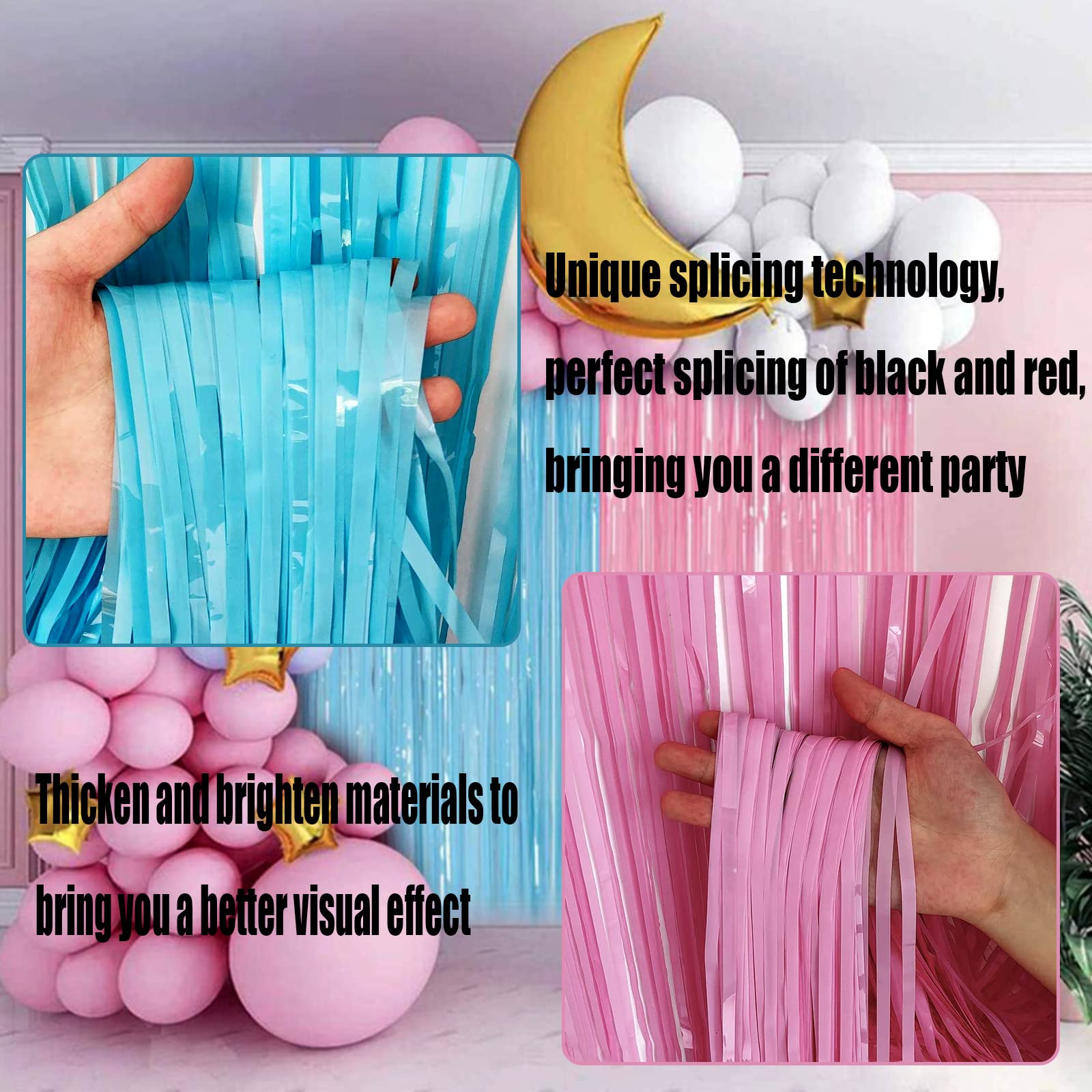 4 Pack Macaron Pink Blue Foil Fringe Curtain