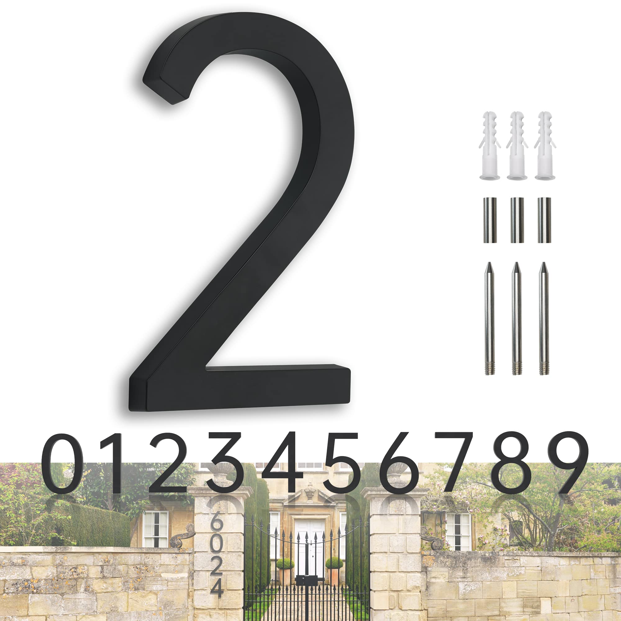 House Numbers Large Door Number Black House Number 7 Inch Metal House Numbers 3D Floating Exterior Modern Address Numbers 2