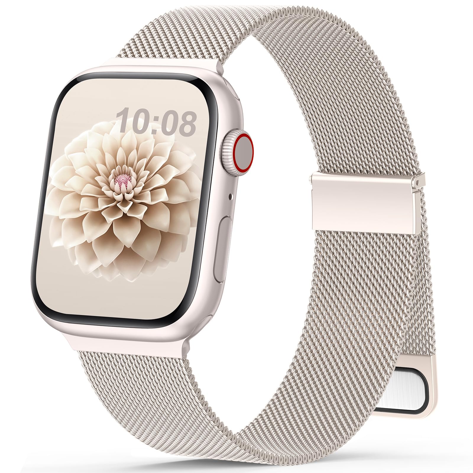 Yoohoo Milanese Loop for Apple Watch Straps 38mm 40mm 41mm 42mm 44mm 45mm 46mm 49mm Women Men,Adjustable Metal Band with Dual Magnetic Clasp for iWatch Series 11 10 9 8 7 6 5 4 3 SE3 Ultra3,Starlight