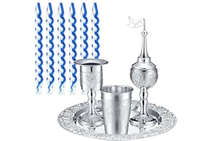 Mumufy 9 Pcs Shabbat Havdalah Set Include Havdualah Candle Holder Kiddush Cup Spice Box Goblet Silver Plate with 5 Pcs Havdalah Candle for Shabbat Judaica Decoration