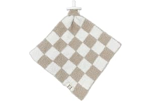 LEAPS + LEGENDS Checkered Baby Lovey Pacifier/Teether Holder 10"x10" - DreamSoft Plush Fluffy Cuddly Soothie Reversible Mini Comfort Blanket - Cute Newborn Gift Essential for Babies Boys and Girls (Tan/White)