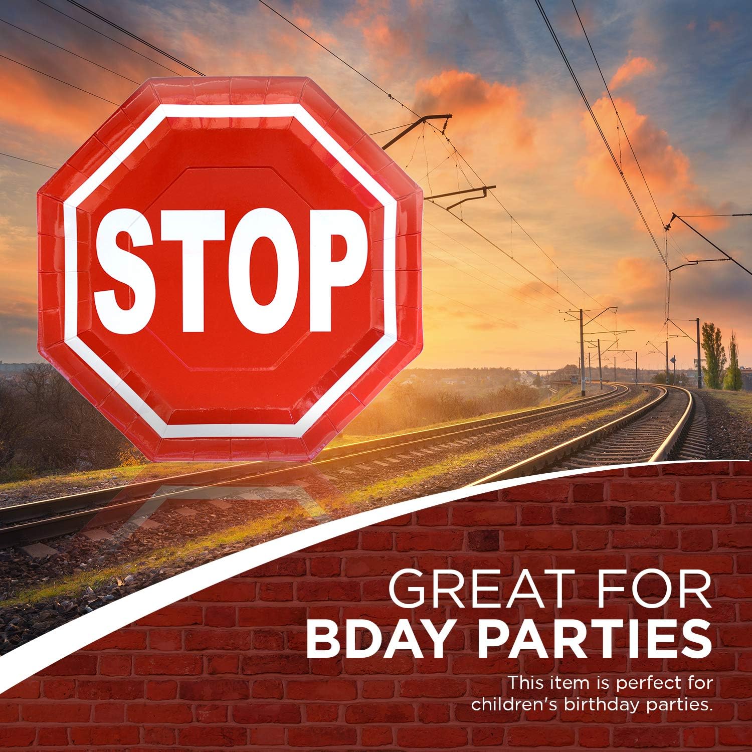 HAVERCAMP Railroad Party STOP Sign Octagonal Plates, Multi-colored - Image 4