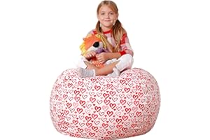 Aubliss Stuffed Animal Bean Bag Storage Chair, Beanbag Covers Only for Organizing Plush Toys, Turns into Bean Bag Seat for Kids When Filled, Medium 32"-Canvas Pattern Heart