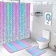 Amazon.com: Alishomtll 4 Pcs Mermaid Rainbow Kids Shower Curtain Sets ...