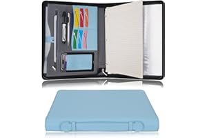 Wonderpool Travel Zippered Portfolio 3 Ring Binder A4 Padfolio Document Case with Removable Clipboard Legal Pad Holder, Business Office School Organizer for Men and Women (Light Blue)