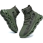 Jakcuz Men's High Top Sneakers Plus Size Breathable Gym Athletic Running Walking Tennis Comfortable Fashion Platform Shoes