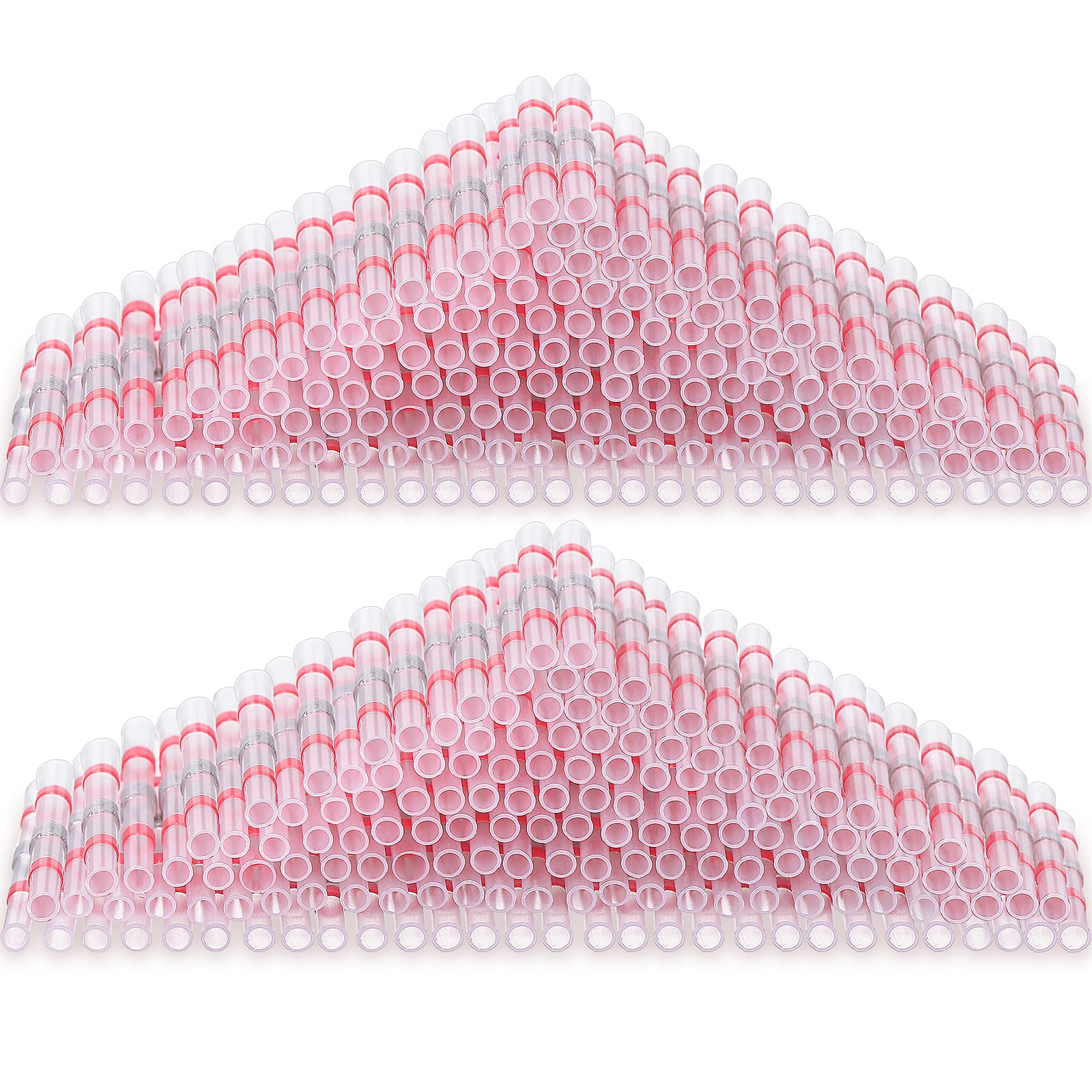 HOTOP 150 Pieces 18-22 AWG Red Nylon Butt Splice Wire Connectors, Insulated Waterproof, Transparent Solder Seal Heat Shrink Butt Terminals