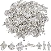 Hobbspring 93Pcs Marine Life Charms 7 Styles Antique Silver Alloy Ocean Animals Charms Tibetan Seashell Fish Tortoise Pendants for Jewelry Necklace Bracelets Earrings Making DIY Crafts