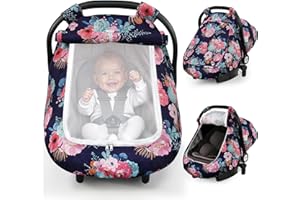 Elstey Car Seat Cover Baby, Minky Dot Carseat Covers Baby Girls, Lightweight Infant Car Seat Cover Canopy with 2 Layers Breathable Mesh Windows, Stroller Carrier for Babies Newborn Essentials