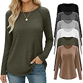 Oakgarden 6 Pack Womens Long Sleeve T Shirts Crew Neck Raglan Sleeve Basic Tops Curved Hem Loose Fit Casual Tunic