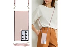 UEEBAI Crossbody Wallet Case for Samsung Galaxy S23 Ultra 5G, Kickstand with Adjustable Removable Lanyard Strap Case RFID Blocking Case Card Holder Case Magnetic Clasp Cover Flip Case -Rose Gold