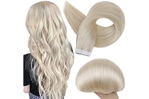 Full Shine Tape in Hair Extensions Platinum Blonde Color 60 Brazilian Remy Human Hair Tape ins 20 Inch Seamless Pu Tape in Hair 50g 20 Pcs Tape ins Human Hair Extensions Soft Human Hair