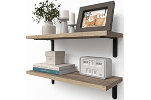 RICHER HOUSE Rustic Wood Shelves Set of 2, Farmhouse Style Floating Shelf for Wall Décor, Hanging Shelves for Bathroom, Bedroom, Storage, Kitchen, Living Room - Carbonized Black