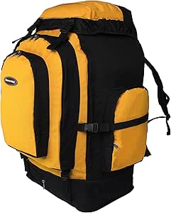 TRANSWORLD 4800 Cubic Inches Hiking Backpack, Black Yellow, 3-Piece Set