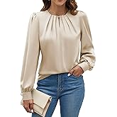 Blooming Jelly Womens Dressy Casual Blouses Satin Long Sleeve Shirts Pleated Business Tops Trendy Fall Outfits