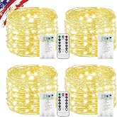 KAQ Fairy Lights Battery Operated with Remote, 4Pack 80FT 240LED Warm White | Timer &amp; 8 Modes, Waterproof Wire, Memory, Cuttable Starry Twinkle String Lights for Bedroom Wedding Classroom Christmas Decor
