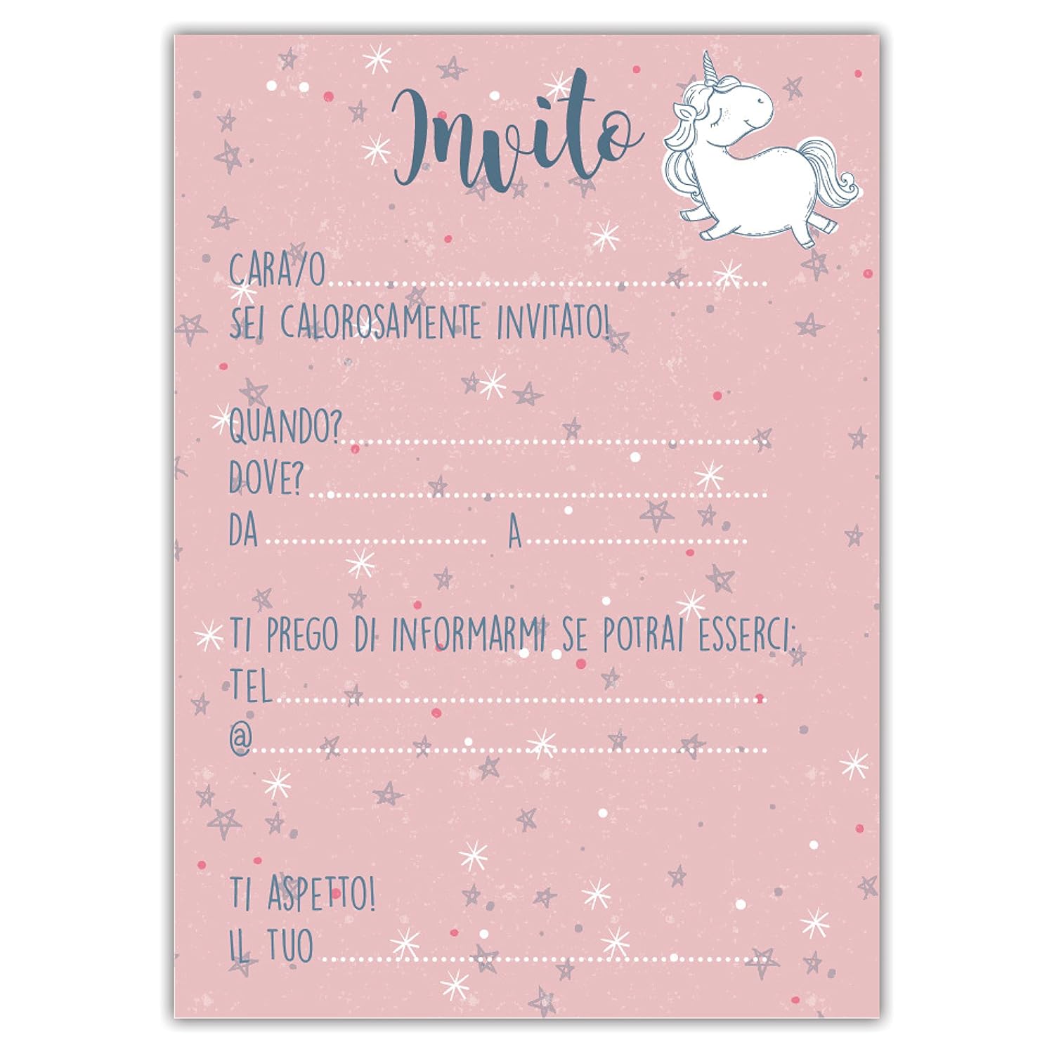 Partycards Set Di 12 Inviti Compleanno Biglietti Invito Per Festa Compleanno Per Bambini E Adulti In Italiano Unicorno Rosa