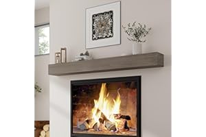 MARSMILES Fireplace Mantel | 60" W Wood Floating Shelves | Handcrafted Hollow Distressed Beam | Wall Mounted Wooden Display Shelfing | with Invisible Heavy Duty Hanging Wood Bracket | 60W x 6H x 8D, Ash Gray