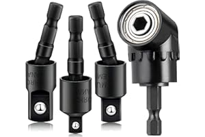 GUYINOYI Right Angle Drill 105 Degree Right Angle Screwdriver set Drill Hex Bit Socket Adapter,360°Rotatable 3Pcs 1/4" 3/8" 1/2" Cr-V Hex Shank Impact Grade Driver Socket Adapter/Extension Set Drill Bit