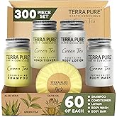 Terra Pure Hotel Soaps & Toiletries Bulk Set | 1-Shoppe Amenities Kit | 1oz Shampoo & Conditioner, Body Wash, Lotion, 1.25oz Bar Soap | Travel Size | 300 Pieces