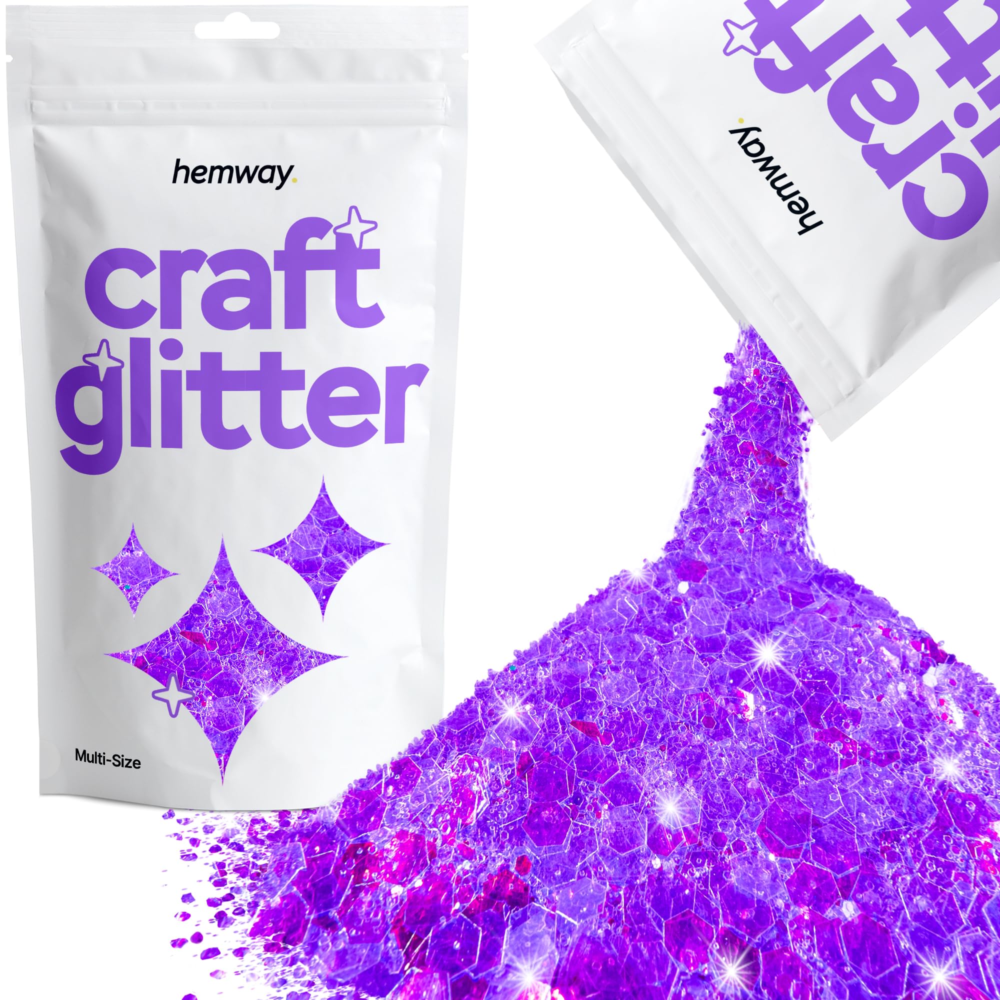 Hemway Craft Glitter Fluorescent Purple 100g Multi Size Glitter for Crafts, Resin, Cosmetic, Nail, Face, Body, Festival, Tumblers, Art, Candle, Crafting