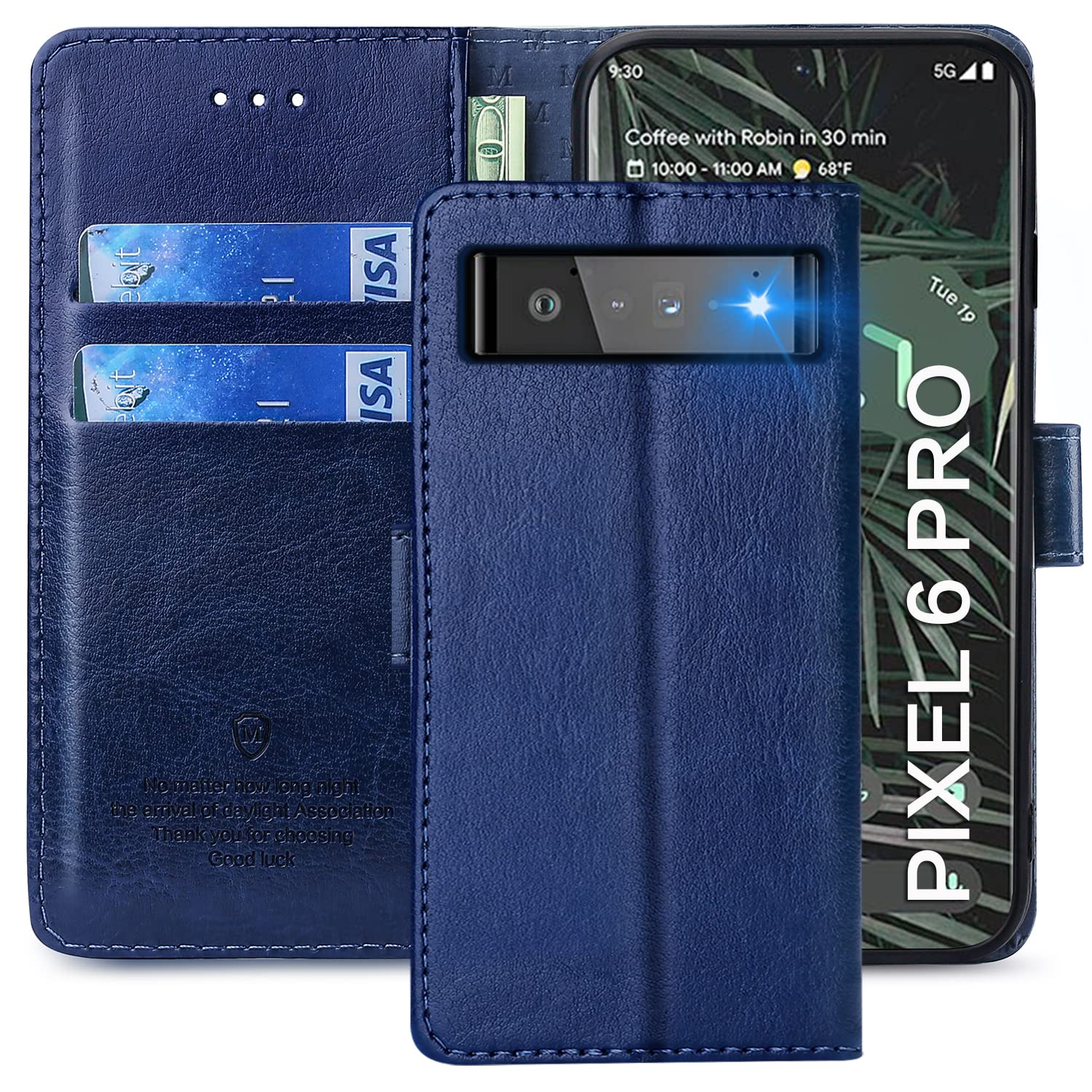 FMPCUON Case For Google Pixel 6 Pro,High-grade Leather Flip Wallet Phone Case Cover for Google Pixel 6 Pro Inches [Card Slots] [Kickstand] [Magnetic Closure]-(Blue)