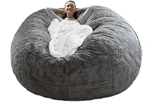 DSTXIZZ Giant Bean Bag Chair Cover(No Filler),Oversized Round Soft Fluffy PV Velvet Washable Lazy Sofa Bean Bag Bed Cover for Adults, Living Room Bedroom Furniture Outside Cover (Light Gray, 7FT)