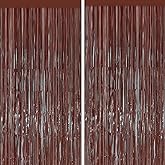 2PCS Coffee Foil Fringe Backdrop Curtains, Brown Tinsel Streamers Birthday Party Decorations, Fringe Backdrop for Graduation, Baby Shower, Gender Reveal, Disco Party Bachelorette Xmas Party Decors