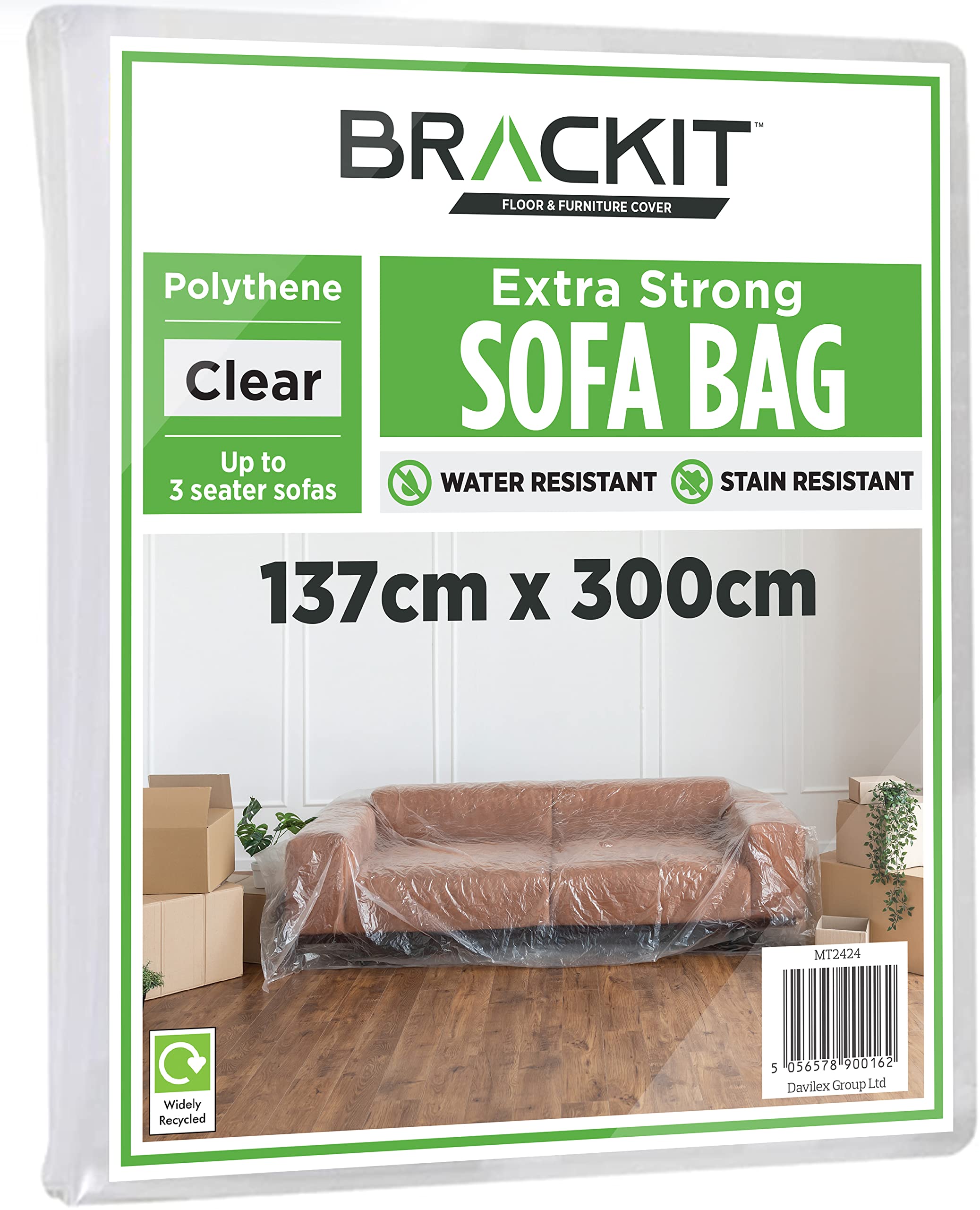 brackit Sofa Storage Bag – Plastic Sofa Cover - Heavy Duty - For up to a 3-Seater Sofa – 300cm x 137cm – Sofa Protector Cover