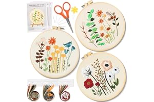 RAINFLOW Embroidery Kit for Beginners 3 Sets Stamped Cross Stitch Kits,Needle Point Kits Adults Beginner with Stamped Easy Fl